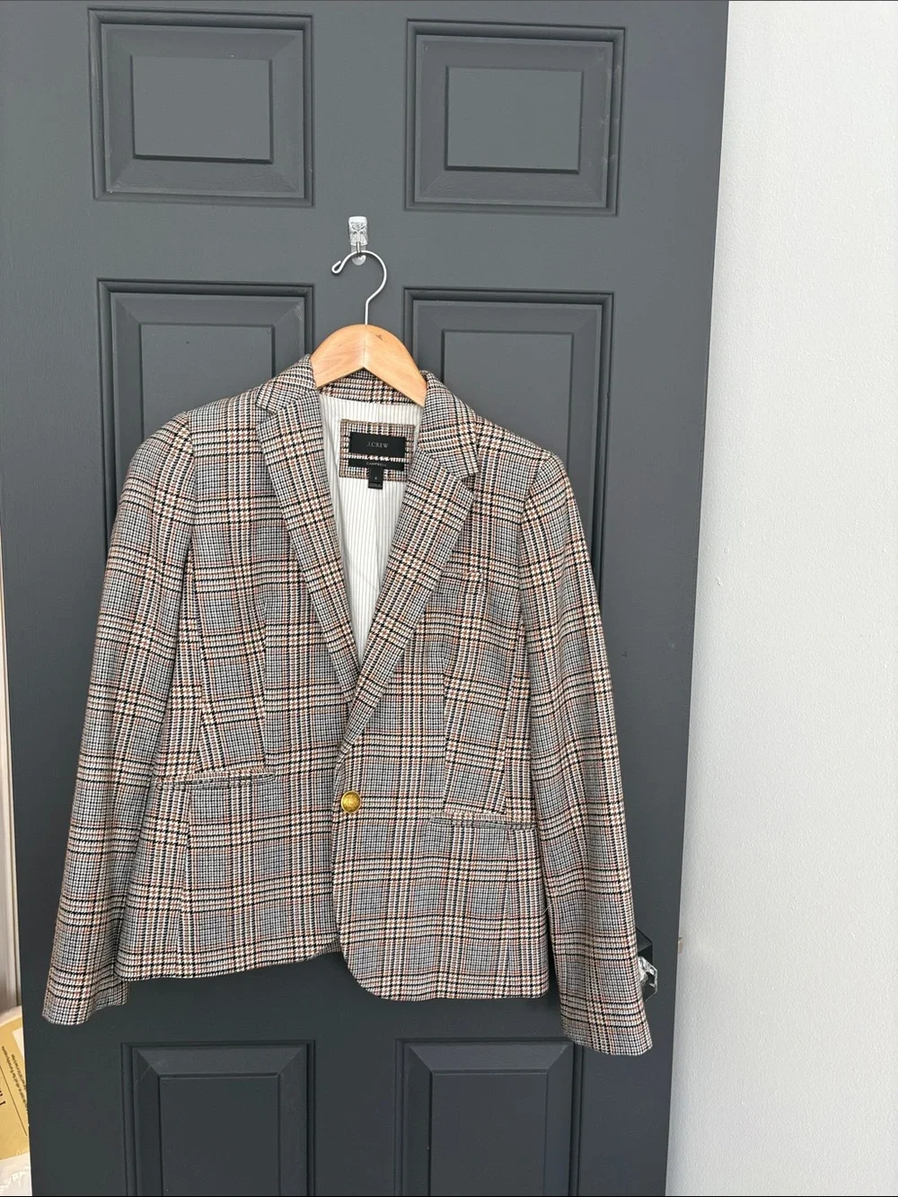 J. Crew Glen Plaid Single-Button Blazer in Gray and Brown